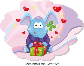Elephant with gift and clover