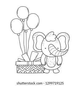 elephant with gifts and balloons helium