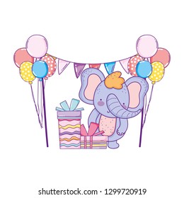 elephant with gifts and balloons helium