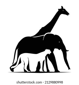 Elephant, giraffe and cheetah animal vector silhouette illustration