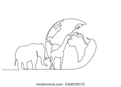 elephant giraffe world map world globe education animals life line art design concept