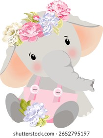 elephant girl with flowers no background