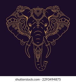Elephant golden mandala design vector illustration for print, textile, t-shirt, wallpaper	 svg