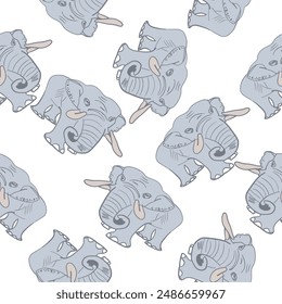 elephant, Gray hand drawn Asia elephant, big grand animal seamless cartoon pattern, patter rapport