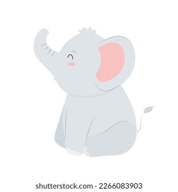 
Elephant. Gray little elephant in cartoon style. Children's flat illustration
