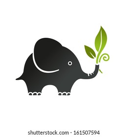 Elephant with green leaf