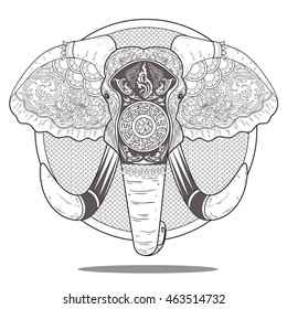 elephant hand drawn doodle for adult anti stress coloring page. and for tattoo, poster, print, t-shirt