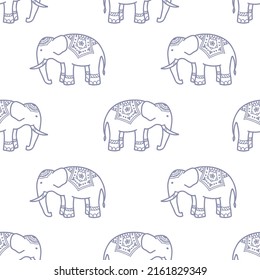Elephant hand drawn seamless pattern. Tribal vector background. Ethnic indian illustration. Cute print for textile, apparel, fabric, nursery room