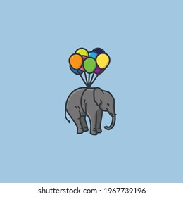 Elefante pendurado em um pacote de balões ilustração vetor para balões em torno do Dia Mundial em 5 de outubro