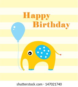 elephant happy birthday card with balloon