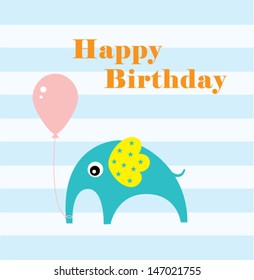 elephant happy birthday card with balloon