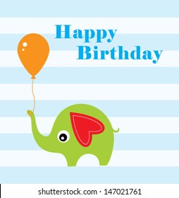 Elephant Happy Birthday Card Balloon Stock Vector (Royalty Free ...