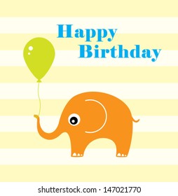 elephant happy birthday card with balloon