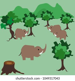 Elephant is happy in forest.