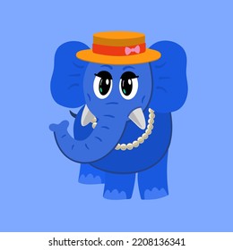 Elephant in hat. kindergarten art. Vector illustration.