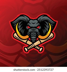 an elephant head with an angry face carrying a baseball bat