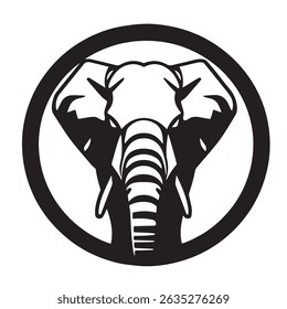Elephant head black silhouette on white background. Elephant Face Icon. Minimal Elephant Head Symbol. Vector illustration.	