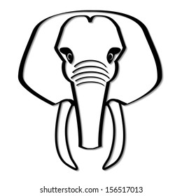 Elephant head in black and white, simplified vector illustration