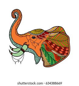 Elephant head Boho Illustration in zentangle doodles style. multicolored stylized elephant head tangled vector.