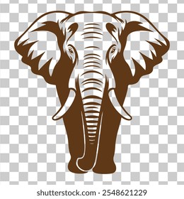 Elephant head clipart black and white on a transparent background