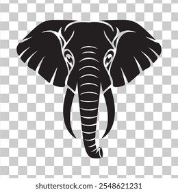 Elephant head clipart black and white on a transparent background