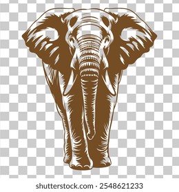 Elephant head clipart black and white on a transparent background