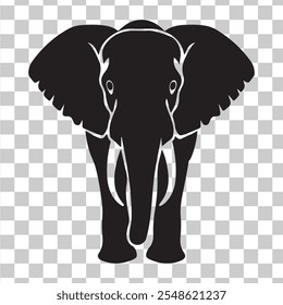 Elephant head clipart black and white on a transparent background