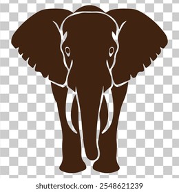 Elephant head clipart black and white on a transparent background