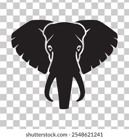 Clipart cabeça elefante preto e branco em um fundo transparente