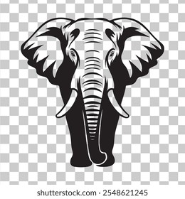 Elephant head clipart black and white on a transparent background