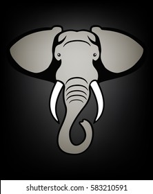 elephant head close-up, vector illustration with black background 