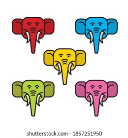 elephant head color variation isolated on white