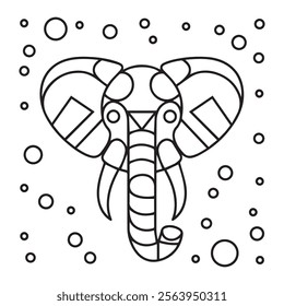 Elephant head coloring page kids friendly simple line art cute elephant face with geometric flower mandala design