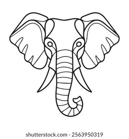Elephant head coloring page kids friendly simple line art cute elephant face with geometric flower mandala design