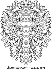 elephant head coloring page mandala design. print design. t-shirt design.