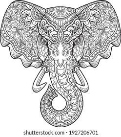 elephant head coloring page mandala design. print design. t-shirt design.