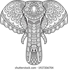 elephant head coloring page mandala design. print design. t-shirt design. svg