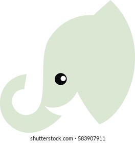 Elephant head, cute illustration in flat style