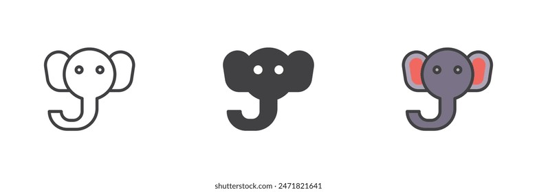 Elephant head different style icon set. Line, glyph and filled outline colorful version, outline and filled vector sign. Symbol, logo illustration. Vector graphics