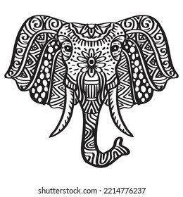 Elephant head doodle zentangle hand drawing illustration.