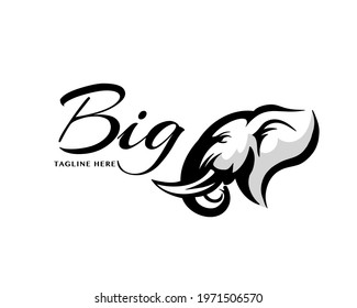 elephant head drawing art logo design illustration