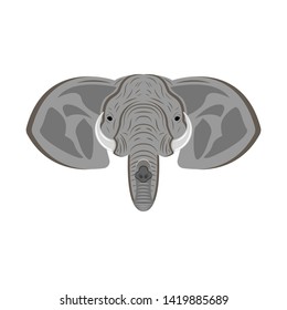 Elephant head with ears, trunk and tusks, animal portrait as a mascot or safari trophy.