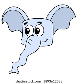 elephant head emoticon with long nose smiling face, character cute doodle draw. vector illustration