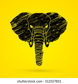 Elephant head front view designed using black grunge brush graphic vector.