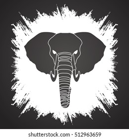 Elephant head front view designed on grunge frame background graphic vector.