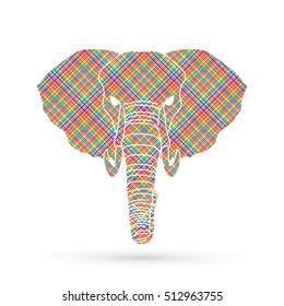 Elephant head front view designed using colorful pixels graphic vector.