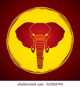 Elephant head front view designed on grunge circle background graphic vector.