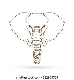 Elephant head front view outline graphic vector.