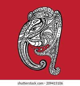 Cabeza de elefante. Ganesha. Ilustración dibujada a mano por vectores.