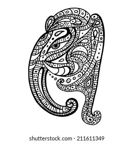 Elephant head. Ganesha. Vector hand drawn illustration.